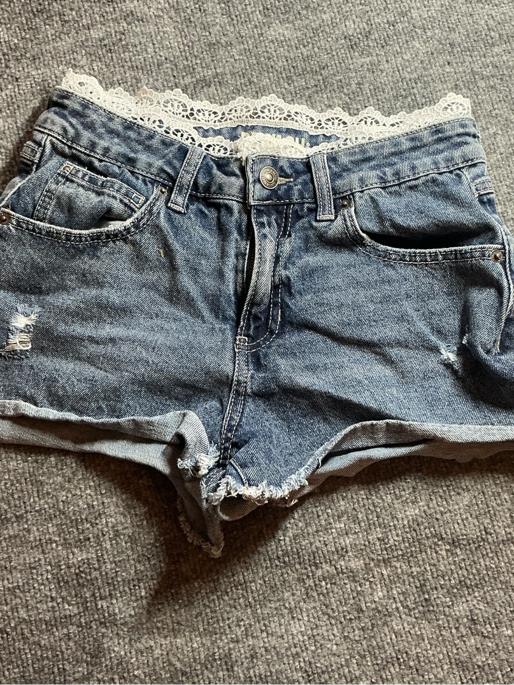 Rewash Blue Denim Shorts with Lace Waistband